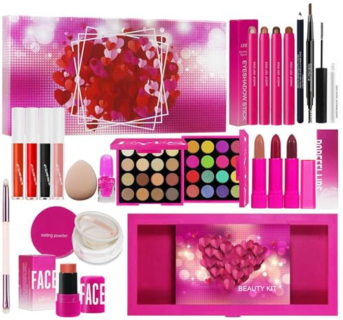 Set Trucco | Kit Occhi e Labbra Ideale per Principianti | Cosmetici Lunga Durata Quotidiani Rossetto Mascara Palette Ombretti per Lavoro Viaggi Appuntamenti Fotografia