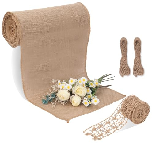 Mnsconkl Jute bordslöpare rulle 30 cm x 10 m natur – jutetyg metervara för bordsdekoration, dop, bröllop, fest och boho-dekoration | lantlig stil gör-det-själv juteband födelsedag nattvardsgång (beige