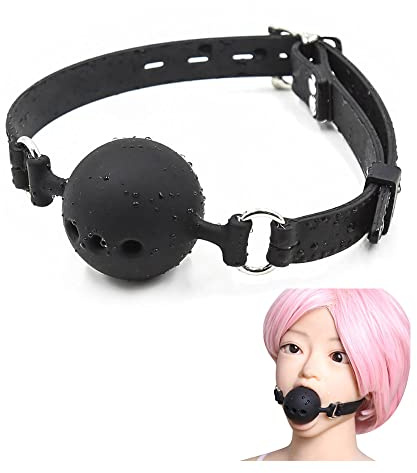 Gag de bola respirable de silicona - Gag de bola Bola de silicona respirable con agujeros Gag de boca abierta Juguete sexual para restricciones de esclavitud para adultos Juego sexual (4.3cm,Black)
