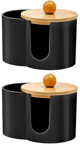 YIMINI Wattepadspender, Wattestäbchen Behälter, Aufbewahrungsbox für Wattestäbchen und Wattepads mit Deckel, Kosmetik Organizer Pads für Badezimmer, Schminktisch, Wohnzimmer (Schwarz)