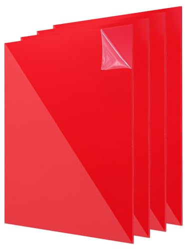 QUARKZMAN 4Pcs Feuilles Acryliques 12x12 Pouces Transparent Rouge | Panneau Acrylique, Planche Plastique Pour Cadres Porte-Signaux Projets DIY Artisanat Affichage, 1/8 Pouce-3mm
