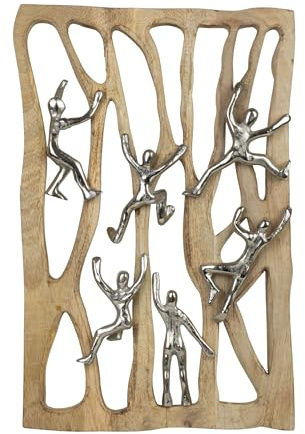 Moritz Together We Rise Wanddeko 50,5 cm Mangoholz – kletternde Figuren | Handgefertigtes Unikat aus Holz und Metall, Symbol für Motivation, für Kollegen, Team und Chefin