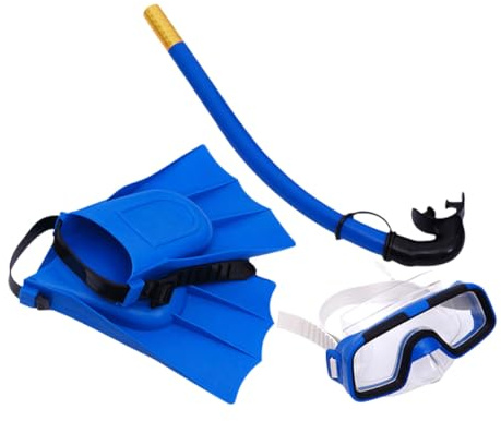 KICHOUSE Lunettes De Plongée pour Garçon Et Filles Et Masque Snorkeling en Silicone Bleu, Tuba Respiratoire Réglable, Ensemble De Plongée Complet pour Sports Nautiques en Extérieur