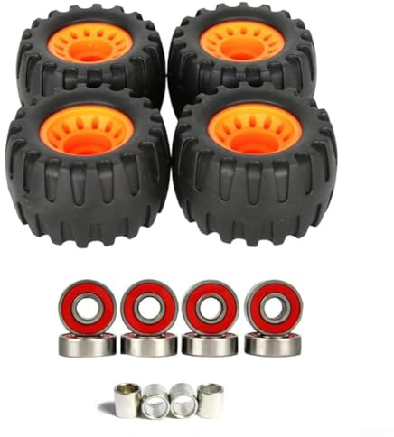 Roues de longboard tout-terrain - 76 x 45 mm - Absorption des chocs - Roues de skateboard tout-terrain - Roues en plastique robuste durable avec roulements et (axe rouge)