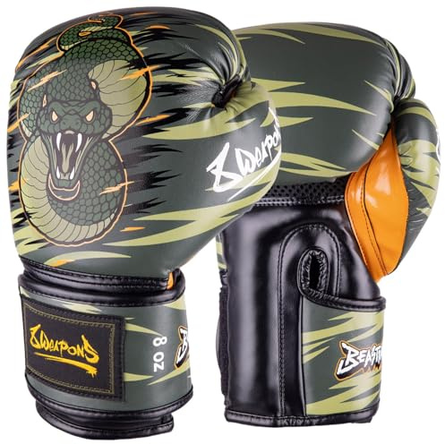 8 WEAPONS Boxhandschuhe Kinder, Beastial Viper, Khaki, Kinder Boxhandschuhe, Kunstleder, Perfekte Dämpfung für optimalen Schutz, Handschuhe für Muay Thai, K1, Boxen, MMA und Kickboxen