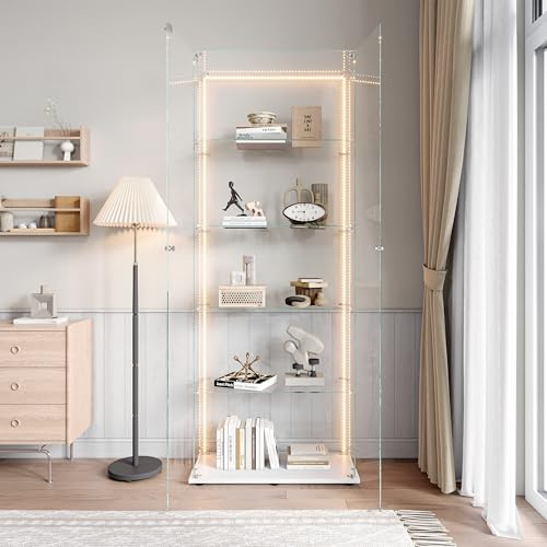 KeepGoon Sammlerschrank aus Glas, fünfschichtig, Vitrine aus Glas mit 5 Einlegeböden und 2 Türen, mit LED-Beleuchtung, geeignet für Wohnzimmer, Schlafzimmer, Büro