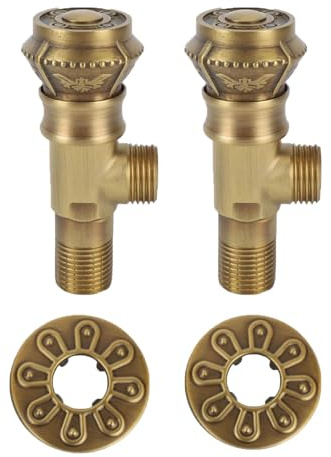 lvifloae 2pcs Winkel-Absperrventil, Antikes Eckventil Aus Gebürstetem Messing, Europäischer Stil, Kalt- Und Warmwasser-Absperrventil, Runder Griff, Goldene Antike Für Waschbecken