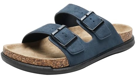 JOMIX Sandalias Hombre Verano Moda Chanclas de Dos Tiras Ajustables con Hebilla Suela de Corcho Sintético Zapatillas de Playa Piscina Casa Casual MCX260218, Marino, 42 EU
