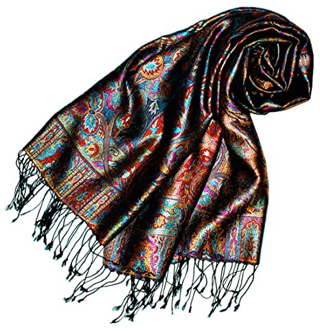 Lorenzo Cana Pashmina Schal Schaltuch jacquard gewebt 100% Seide Paisley Muster Seidenschal Seidentuch Seidenpashmina mehrfarbig 70 x 190 cm