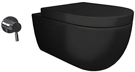 Aqua Bagno | Taharet WC in nero opaco, Cocon 2.0 Big Doccia senza bordi, WC con bidet | 54,5 cm di lunghezza