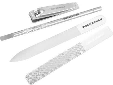 TWEEZERMAN Set de Manicura de Cristal, Set de 4 Piezas para el Cuidado de las Uñas, Plateado