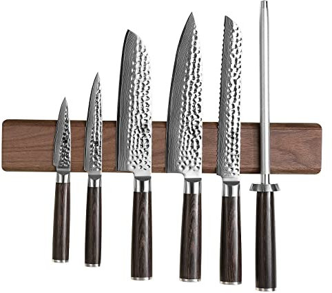 XINZUO 40cm Tira Magnética para Cuchillos Madera de Nogal -Multifunción Soporte Magnético para Cuchillos -Barra Magnética Porta Cuchillos de Cocina - Adecuado para Muchas Herramientas de Cocina