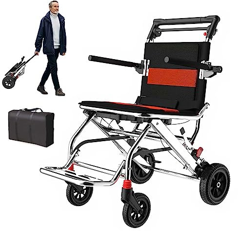 GHBXJX Rollstuhl Leicht Faltbar Reiserollstuhl mit Zugstab, Ultraleicht Rollstuhl für die Wohnung und Urlaub, Rollstühle für ältere Menschen, Aluminium, Reifen 8, Sitzfläche 45 cm, 9.2 kg