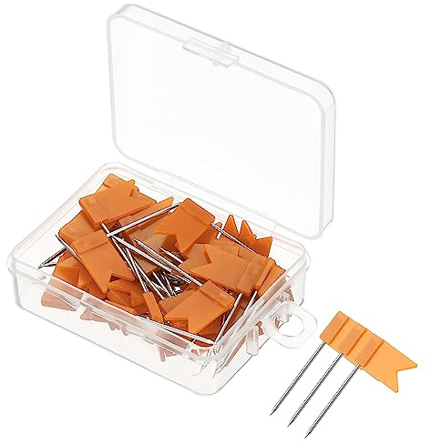 PATIKIL 50 Stück Stecknadeln mit Kopf Groß, 25mm Nähnadeln Pins mit Flach Schaltfläche Kopf für Nähen Schmuck Basteln Dekoration, Orange