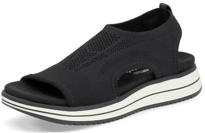 Remonte Damen Plateausandalen D1J52, Frauen Sandalen,lose Einlage,Sommerschuhe,Freizeitschuhe,offene Schuhe,Strandschuhe,Dicke Sohle,schwarz (00),38 EU