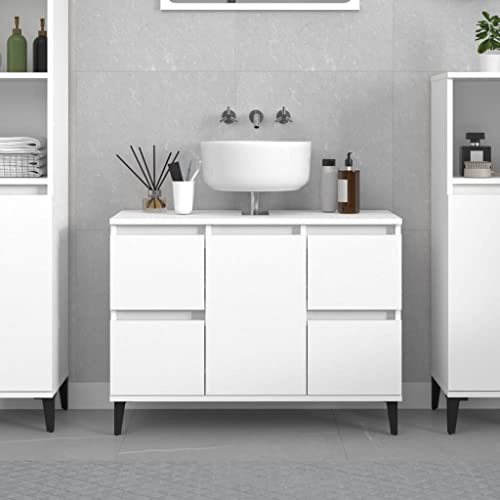 KTHLBRH Mobile lavandino con raggi UV, mobiletto per lavabo bianco, 80 x 33 x 60 cm, in legno
