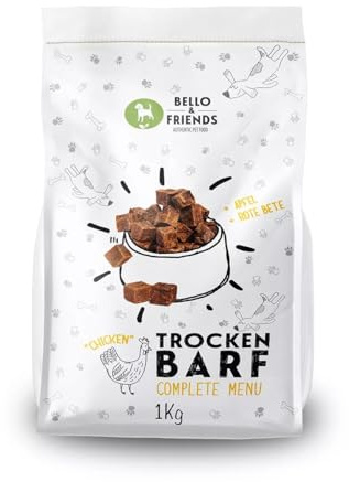 Bello & Friends Trockenbarf Complete Huhn, Hundefutter luftgetrocknet ohne Zusätze, Trockenfutter mit Obst und Gemüse, 1 kg