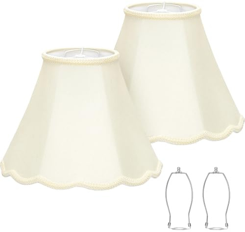 Medium Lamp Shades Set of 2, Cream Lamp Shade for Floor Lamps Table Lamps, 6.1Top x 13Bottom x 9.6High, Scalloped Lamp Shade with Petal Edge Braid, Spider, Harp Holders Included, Assembly Required