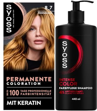 SYOSS Coloration 8_7 Honigblond (115 ml), mit Keratin, 100% Grauabdeckung & Gliss Shampoo Colour Perfector (250 ml), Haarshampoo für coloriertes und gefärbtes Haar