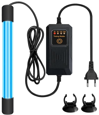 Aquarium Uv Sterilisator Licht, Uv Klärer Aquarium mit Timer, UV Sterilisationslampe mit Saugnapf, Bakterien-Killer UV Lampe, UV Licht Wasserklärer für Reinigung von Aquarium, Fishbowl, Teich (9W)