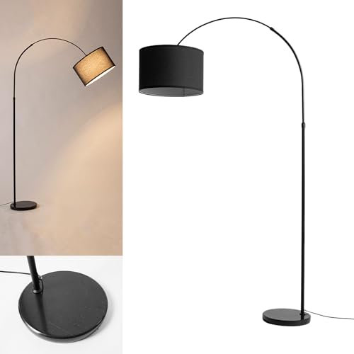 Alpinaluz Lámpara de Pie Arco 152 cm – Pantalla Negra de Tela con Difusor Antideslumbrante, Base de Mármol Contrapesado, Portalámparas E27 – Diseño Moderno para Salón, Dormitorio y Oficina