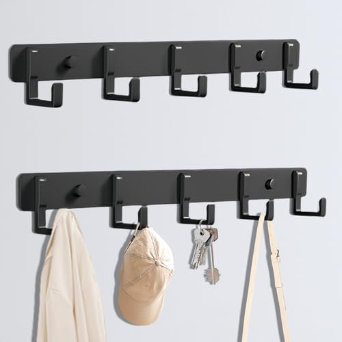 Arimsoa 2 Stück Garderobenleiste, Rostfreier Kleiderhaken Wand Schwarz Hakenleiste Garderobe mit 5 Haken, Garderobenhaken mit Schrauben Garderobenleiste für Jacken, Mäntel, Handtaschen und Mehr