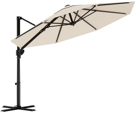 Devoko Parasol de Jardin Exterieur pour Terrasse Balcon Patio Piscine déporté - Toile Inclinable avec Manivelle - Housse de Protection UV 30+ 330 cm, Beige