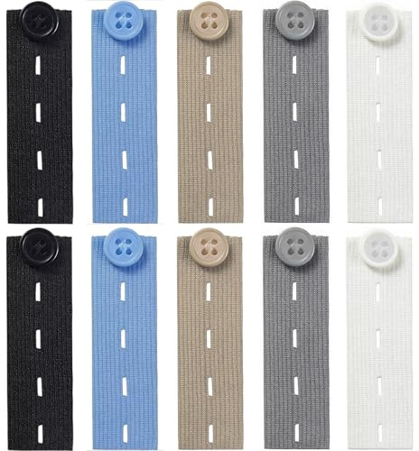 Aihoom Lot de 10 Boutons d'Extension Élastiques pour Pantalons, Extenseurs de Taille Réglables, Rallonges de Ceinture pour Jeans et Pantalons, Accessoire Confortable pour Homme et Femme