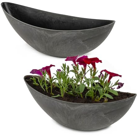 matches21 HOME & HOBBY Ovale Pflanzschalen für draußen - 2 große 39 cm Stein-Optik Pflanztöpfe als Garten Blumen-Töpfe