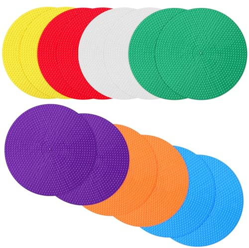 MUELODSIC 14 Pcs Soccer Circle Spot Markers Flat Disc Agility Training Equipment for Boys and Girls Non-slip Sports Floor Markers Classroom Carpet Sitting Dots Set