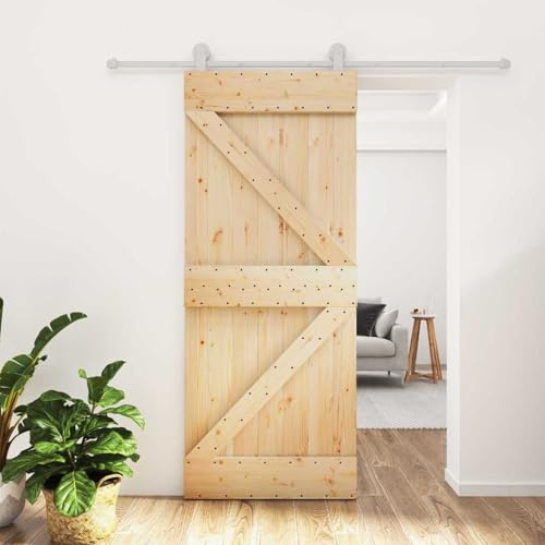 Holepyr Skjutdörr av massiv furu naturligt vit 80 x 210 cm med pulverlackerad stålskena och glidmekanism för utrymmesbesparande inomhusbruk och enkel montering
