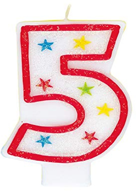 Vibrant Multicolor Number 5 Glitter Wax Birthday Candle - 7.75 (1 Count) - Perfect for Unforgettable Parties