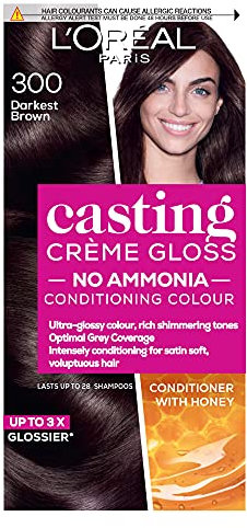 L'Oreal Paris Casting Creme Gloss semi-permanent hair dye, blends away grey hair leaving a radiant hair colour, brown hair dye 300 Darkest Brown