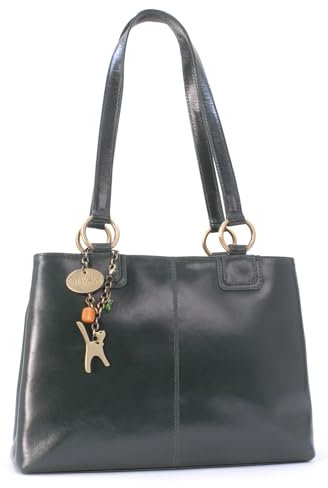 Catwalk Collection Handbags - Damen Leder Schultertasche - Handtasche Mittelgroß - Tote Bag - Arbeitstasche - BELLSTONE - Grün