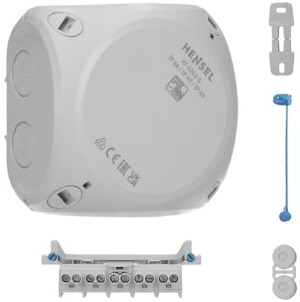 Hensel KF 0202 G Kabelabzweigkasten wetterfest IP66 mit Klemme | Feuchtraumdose bis 2,5 qmm, mit 5-poliger Klemme, für Outdoor & Keller, grau