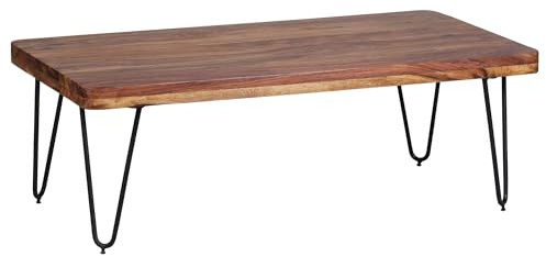 FineBuy Couchtisch 115x60x40 cm Sheesham Massivholz, Hairpin Beine | Wohnzimmertisch Industrial, Sofatisch aus Echtholz, handgefertigt, jedes Stück ein Unikat, Metallbeine