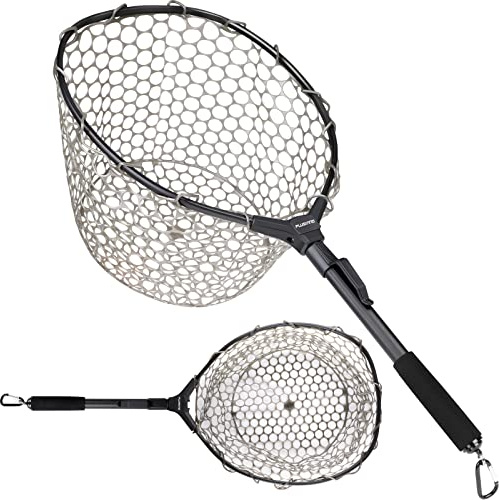PLUSINNO Fly Fishing Net, Trout Bass Fish Landing Net Soft Rubber Mesh Catch and Release (16 x 13 Hoop Size)