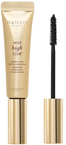 Wander Beauty Mile High Club Length + Define Black Mascara - Smudge-Proof, Lash Lengthening Mascara for a Full, Fanned Out Effect - Castor Oil + Peach Leaf Conditions & Strengthens - 0.31 fl oz