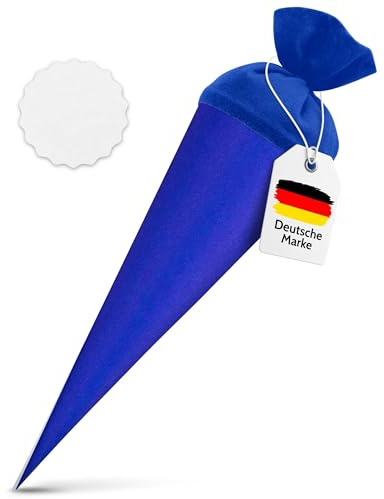 itenga Set Bastelschultüte rund 70 cm inkl. Namensschild in Stern Form - Schultüte Zuckertüte Rohling Personalisieren Name Schulkind (Blau)