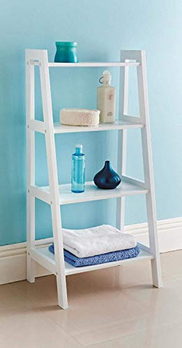 Biznest 4 Tier Wooden Ladder Shelf Extra Storage Space Shelving Unit Bathroom -White