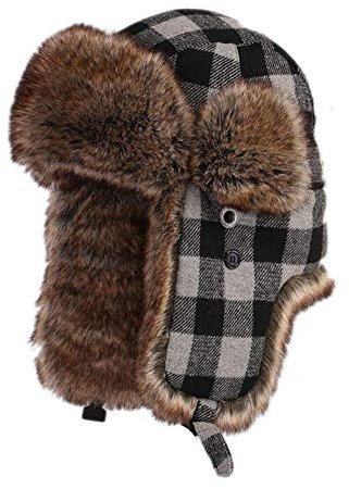 Cozomiz Wintermütze Warme Fliegermütze with Ohrenschützer für Herren Damen Fellmütze Kunstfell Russenmütze Pilotenmütze Hut Trappermütze Uschanka Gingham Schwarz Medium