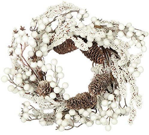 COM-FOUR® Türkranz Weihnachten - Adventskranz mit Pinienzapfen und weißen Beeren - Dekokranz - Weihnachtsdeko - Tischkranz - Weihnachtskranz