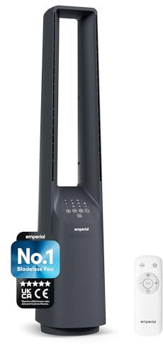 Emperial 40” Bladeless Tower Fan | Quiet DC Motor Cooling Fan with Remote | 6 Speeds, 5 Modes, 60° Oscillation, 7 Hour Timer, LED Display | Portable Floor Fan for Bedroom & Home