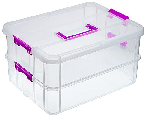 BTSKY 2-lagige Stapel- und Tragebox, Kunststoff, Mehrzweck-Aufbewahrungsbehälter, Box mit Griff, Organizer, Aufbewahrungsbox für die Organisation von Schreibwaren, Nähen, Kunsthandwerk, Schmuck und