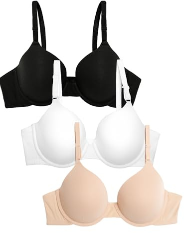 Fruit of the Loom Smooth Cotton T-Shirt Bra-Ultra-Soft, Flexible, And Invisible Under Tees Reggiseno, Opaque, Nero/Sabbia/Bianco, 4C (Pacco da 3) Donna