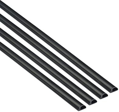 D-Line, Micro Canal Portacables de 4 Metros, Cubierta de Cable Autoadhesiva, Solución de Gestión de Cables - 16mm (Ancho) x 8mm (Alto) – 4 Piezas de 1 Metro (Multipack de 4 metros) – Negro