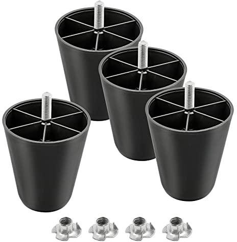 Masendelk 4pcs Plastic Furniture Legs 4 with T-Nuts, M10-1.5 Thread Bolt | Black Furniture Feet - Couch Feet Replacement - Sectional Sofa Legs - Please Check SIZE Before Purchasing