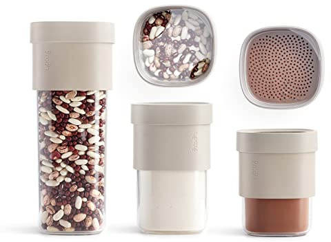 Lékué Set 3 Botes de cocina para almacenar + accesorios, Flip Storage Beis