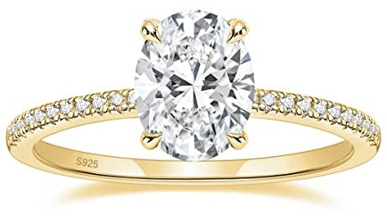 Zakk Damen Ringe Silber 925 Verlobungsringe 3CT Oval Zirkonia Solitärring Versprechen Ring Eheringe Trauringe(Gelbgold,60 (19.1))