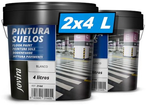 JOVIRA PINTURAS-12 K-Pittura per pavimenti esterni ed interni, garage e superfici sportive in genere, finitura opaca. Protegge e decora le superfici in calcestruzzo, cemento (2x4Litri, Bianco) B-14-2
